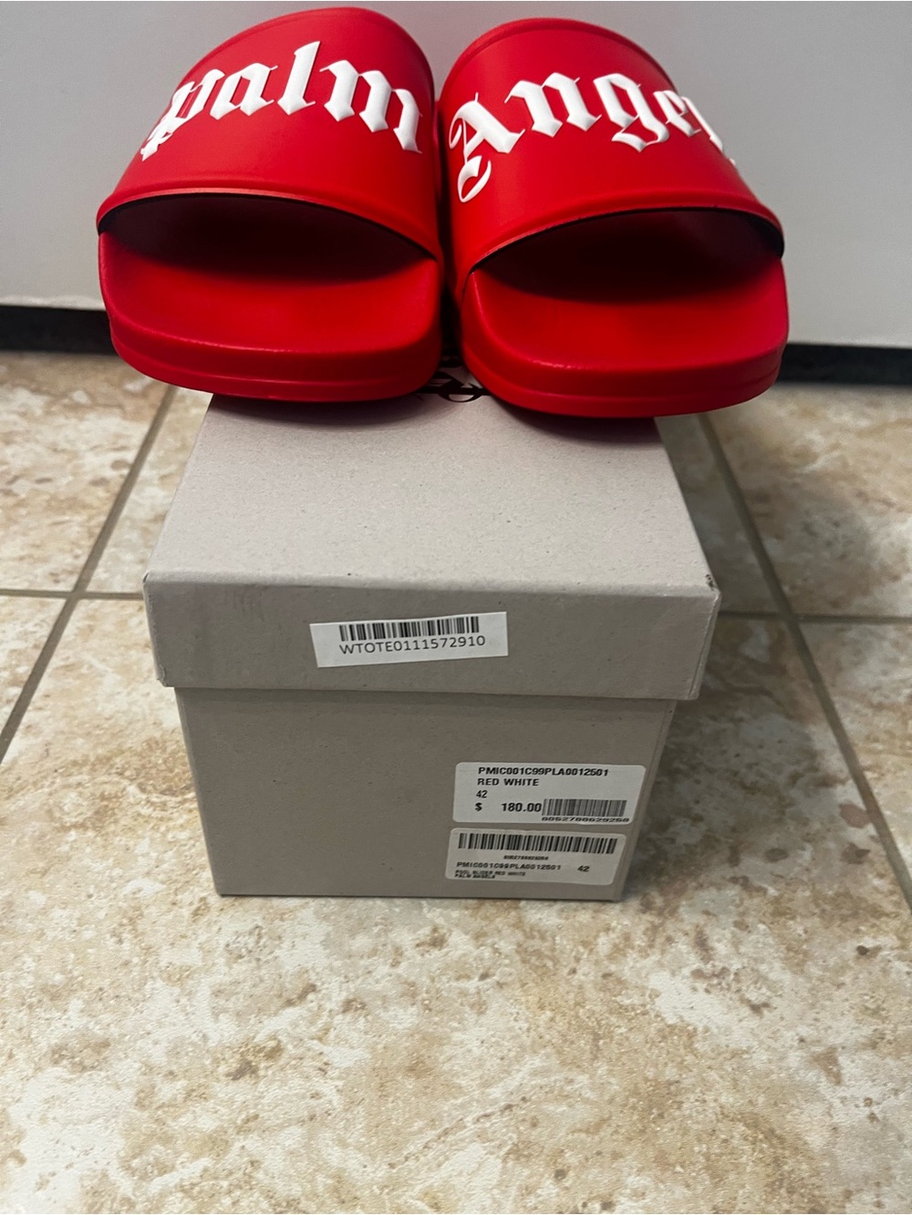 Palm Angels Kids Red Slide Sandals with White Logo